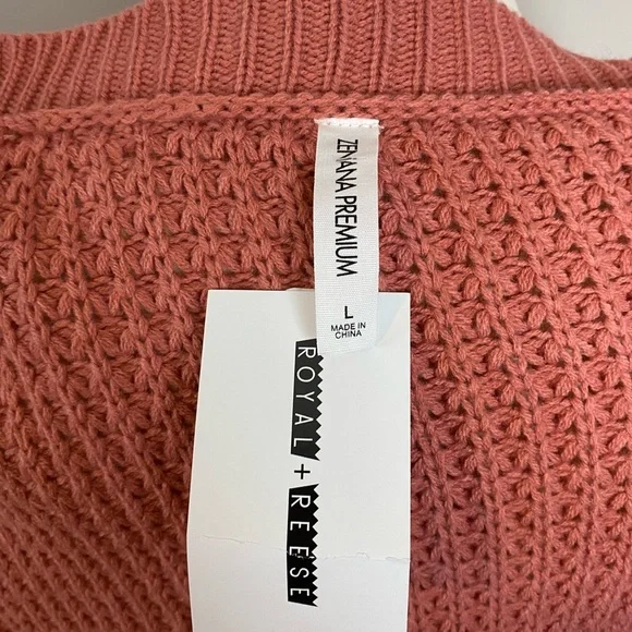 Zenana Outfitters Cardigan Cotton Boutique Waffle Knit Button-Down Rose Large - Picture 7 of 11